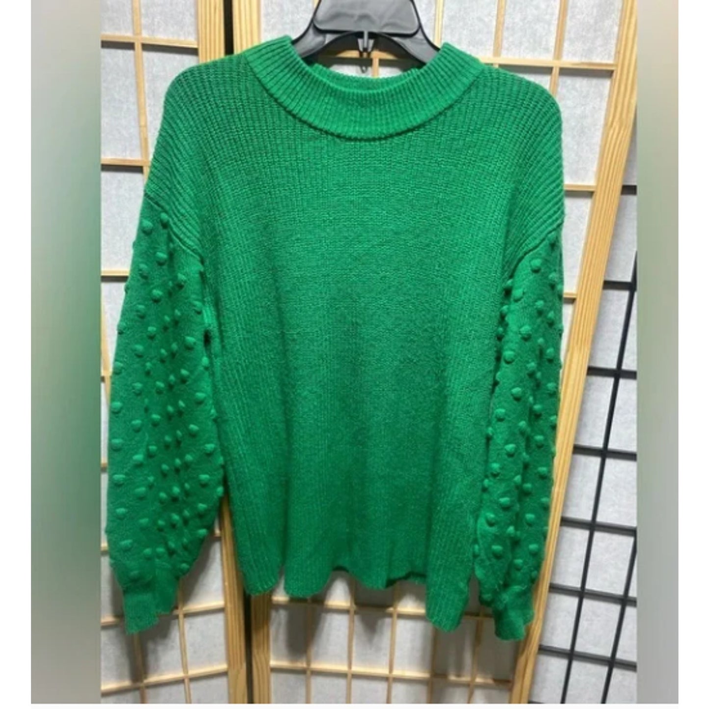 CeCe Puff Sleeve Bobble Ribbed Sweater in Vibrant Kelly holiday NEW SIZE LARGE