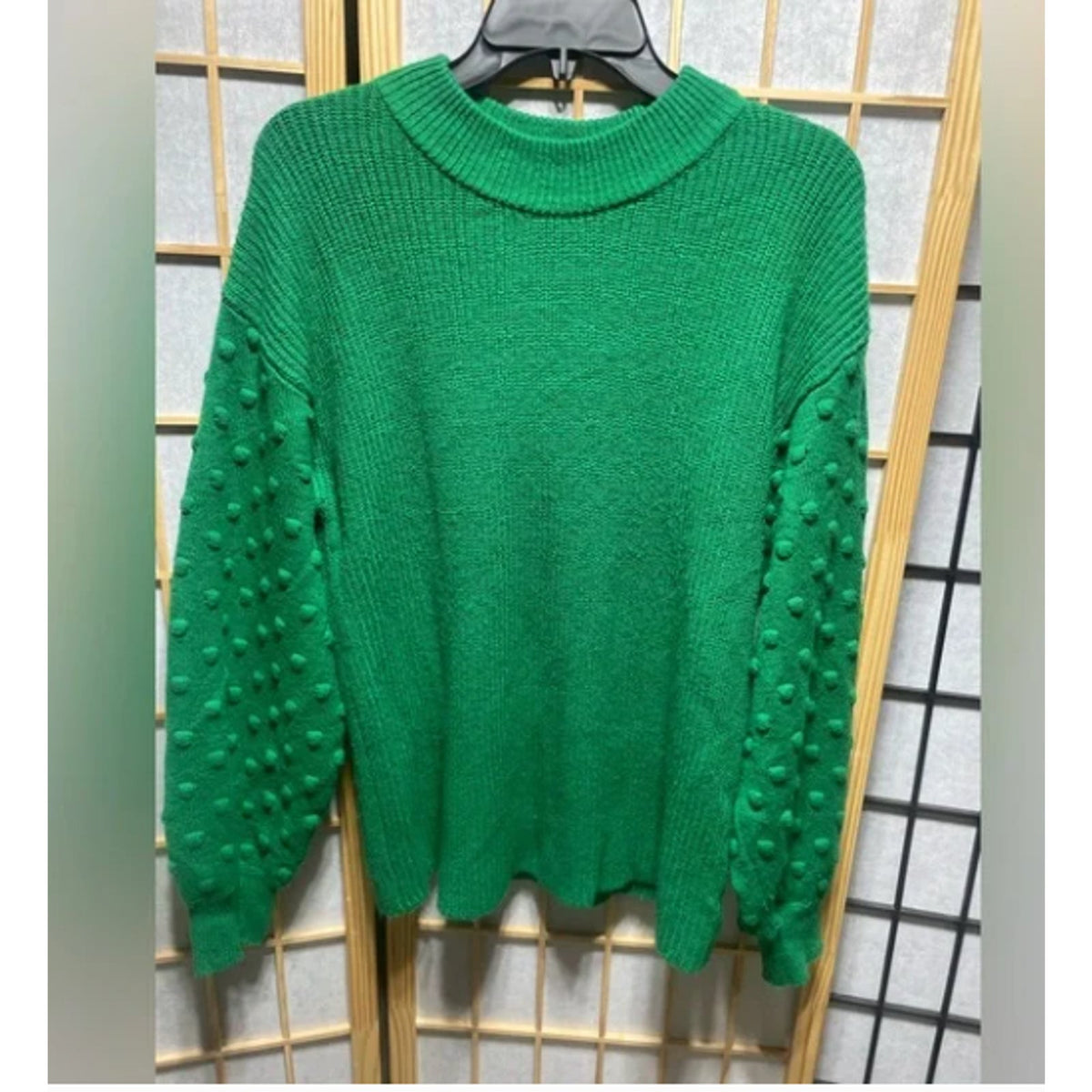 CeCe Puff Sleeve Bobble Ribbed Sweater in Vibrant Kelly holiday NEW SIZE LARGE