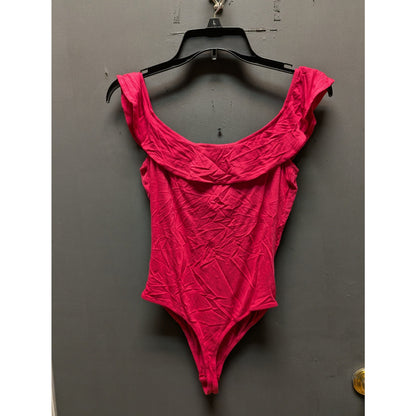 Elodie NWT Pink Ruffle Off the Shoulder Bodysuit Large thong Layering Top Shirt