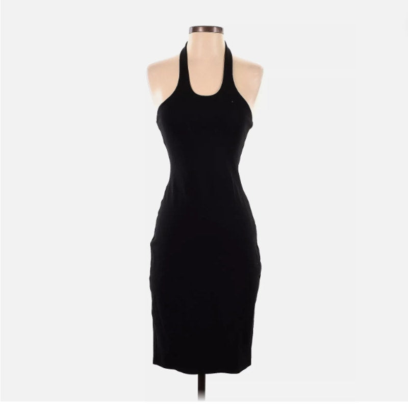 topshop black dress snap halter bodycon Size 4 Small Cocktail Side slit Sexy LBD