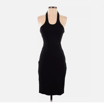 topshop black dress snap halter bodycon Size 4 Small Cocktail Side slit Sexy LBD