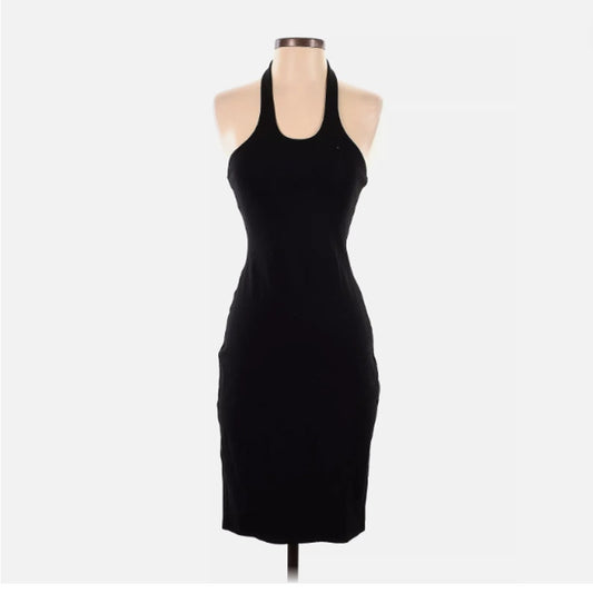 topshop black dress snap halter bodycon Size 4 Small Cocktail Side slit Sexy LBD