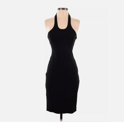 topshop black dress snap halter bodycon Size 4 Small Cocktail Side slit Sexy LBD