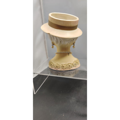 MCM Kitsch Planter Cream Hat Gold Trim Lady Headvase Retro Ceramic Decor Vase