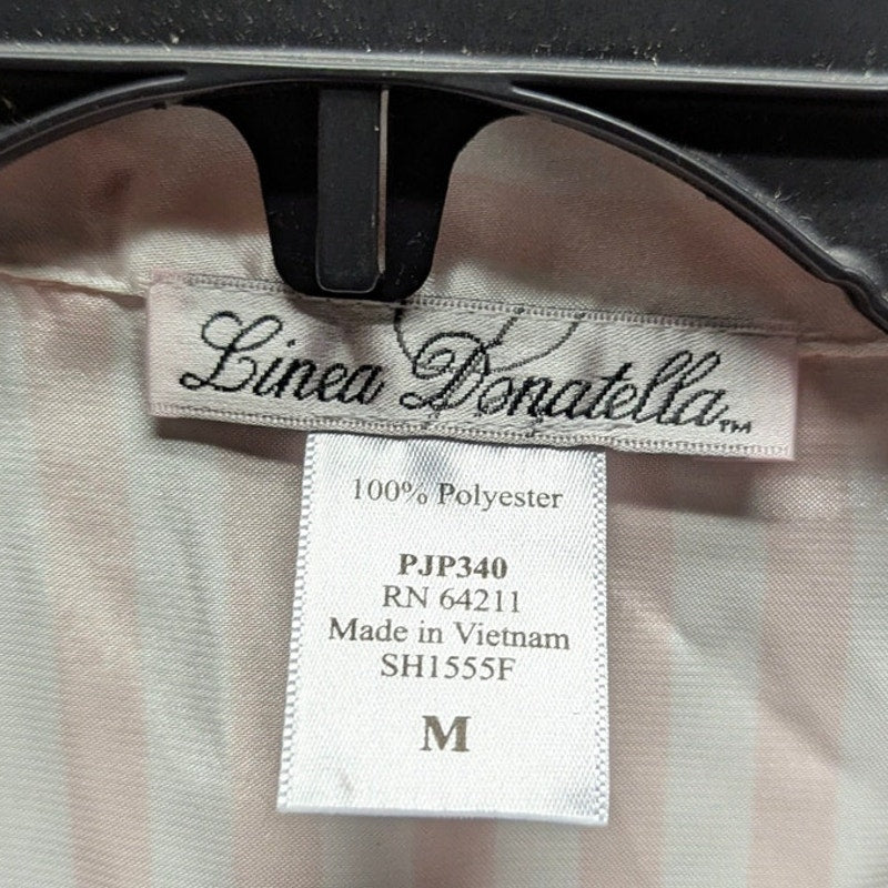 Linea Donatella Pink Striped Satin Pajama Shirt and Shorts Set Size Medium