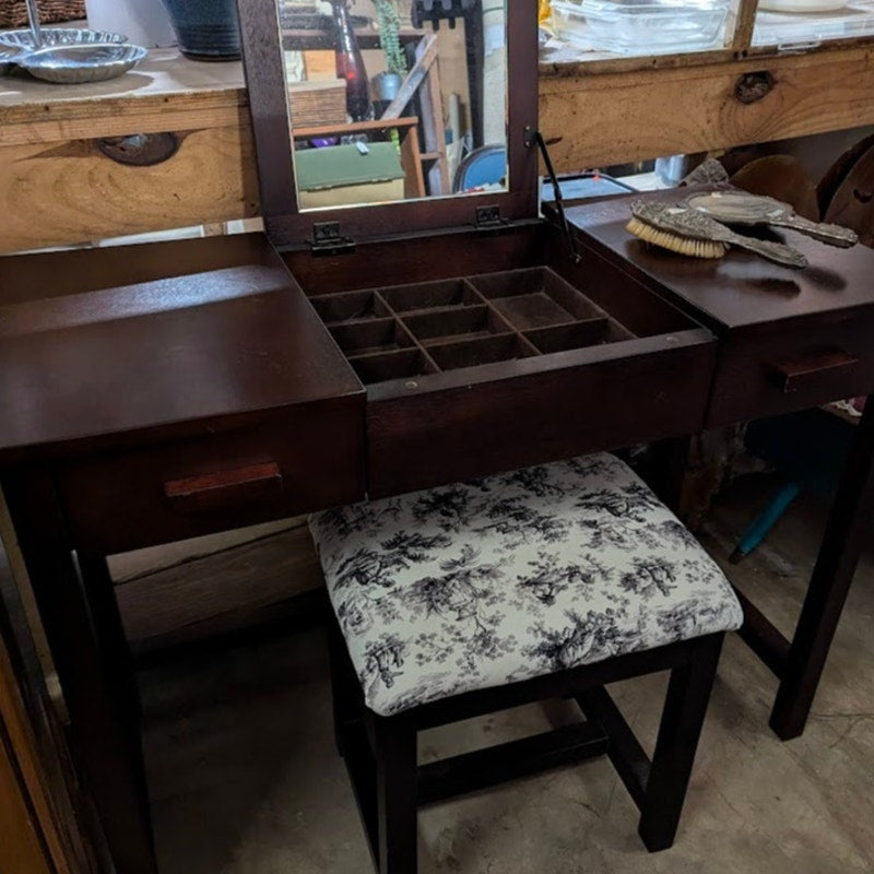 Secondhand Sandies: Vanity with pop up mirror and stool MAKEUP TABLE