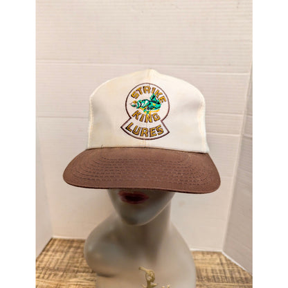 Vintage Strike King Lures White Brown Trucker Snapback Hat Retro Y2K