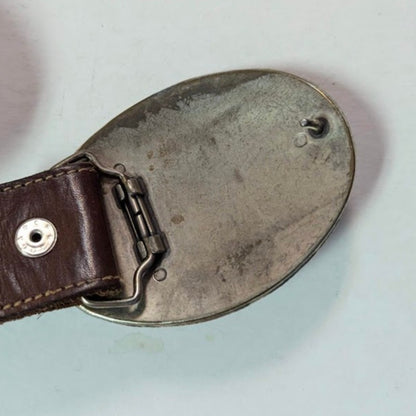 Old Navy Vintage Brown Leather Belt Oval Metal Buckle Boho Western Y2K Size 32