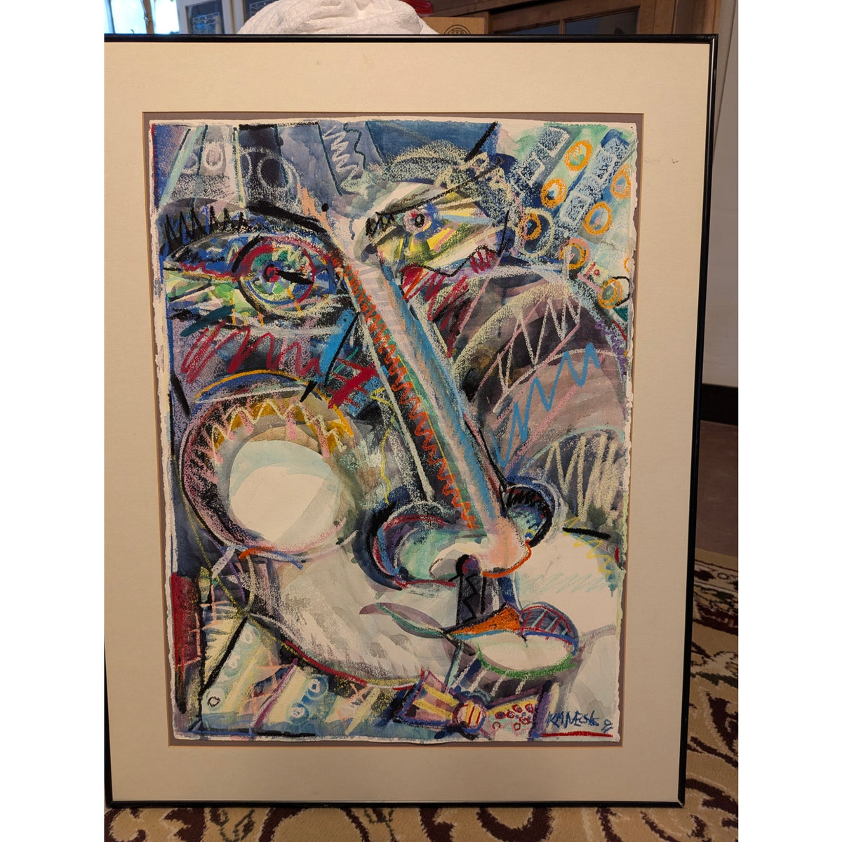 Mark Vranesh Original Abstract '91 Neo-Brutalist Face 30" x 22 Fusion Watercolor
