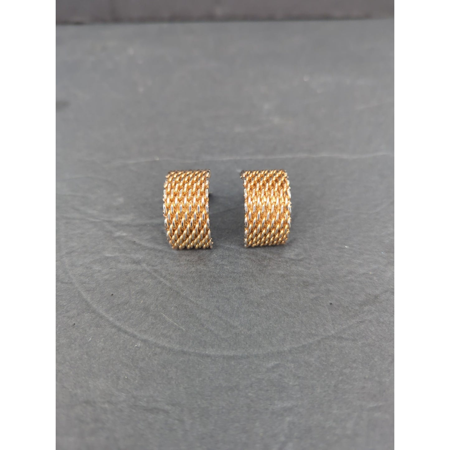 Vintage Gold Tone Woven Chain Textured Half Hoop Clip On Earrings MCM classice