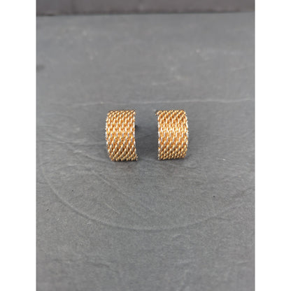 Vintage Gold Tone Woven Chain Textured Half Hoop Clip On Earrings MCM classice