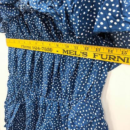 Blue Polka Dot 3 Tiered Ruffled Butterfly Sleeve Dress LARGE