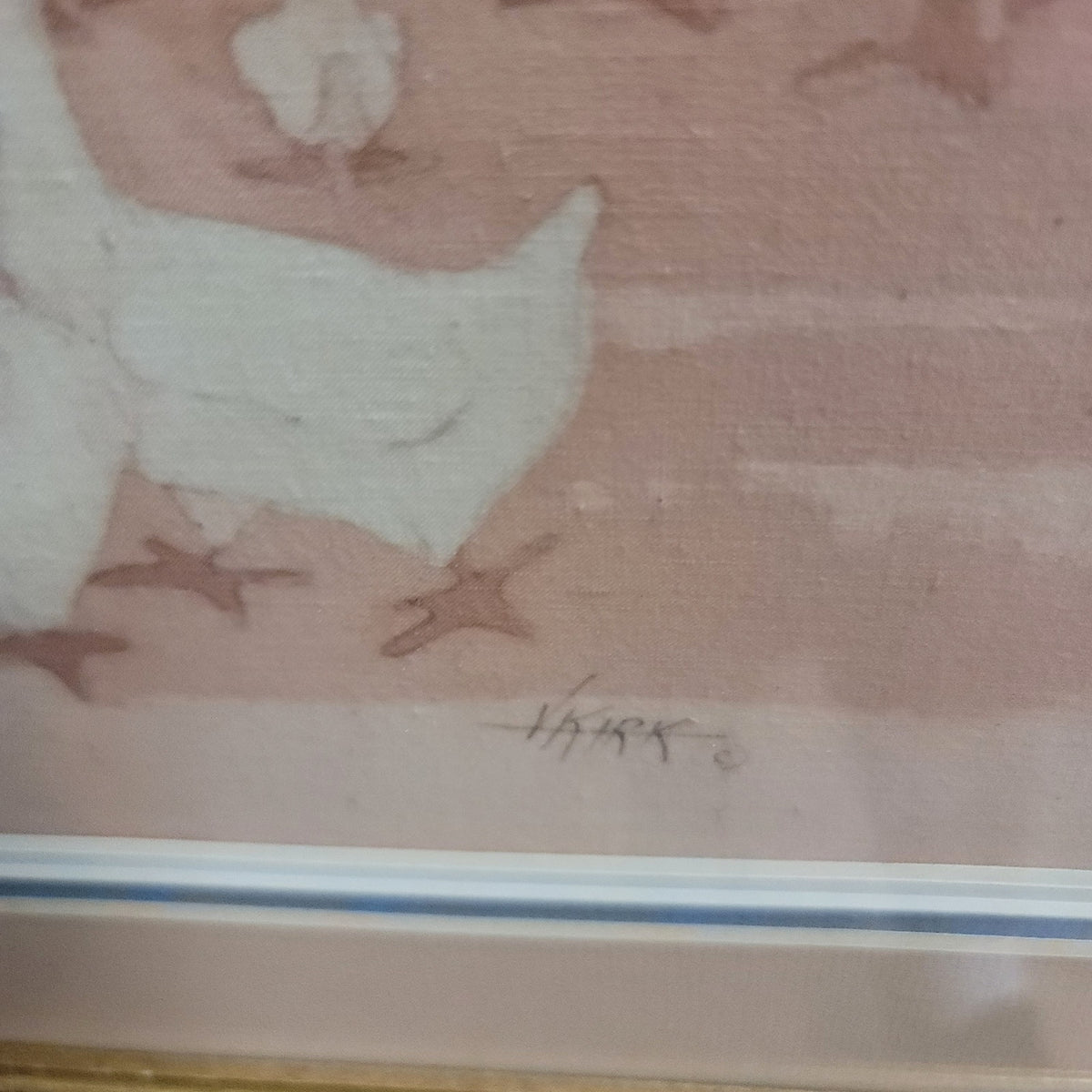 Feeding Time Signed by Vera Kirk Print Amish Batiks Watercolors Framed Matted
