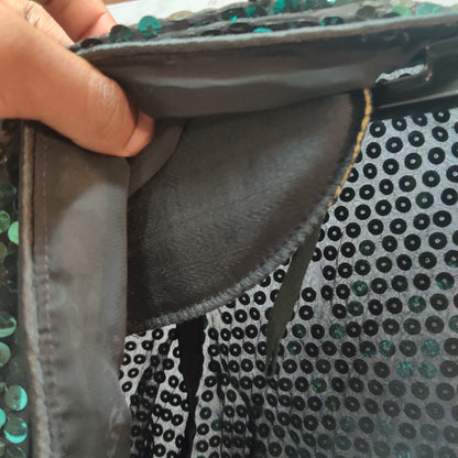 Vintage Three Flaggs Green Black Sequin Evening Blazer Jacket Large 80s glam