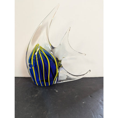 Vintage ANGELFISH Art Glass Paperweight Collectable Art Glass Blue Yellow Stripe