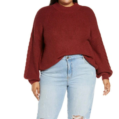 BP. NWT Cable Balloon Sleeve Raglan Sweater In Red Pomegranate 2X