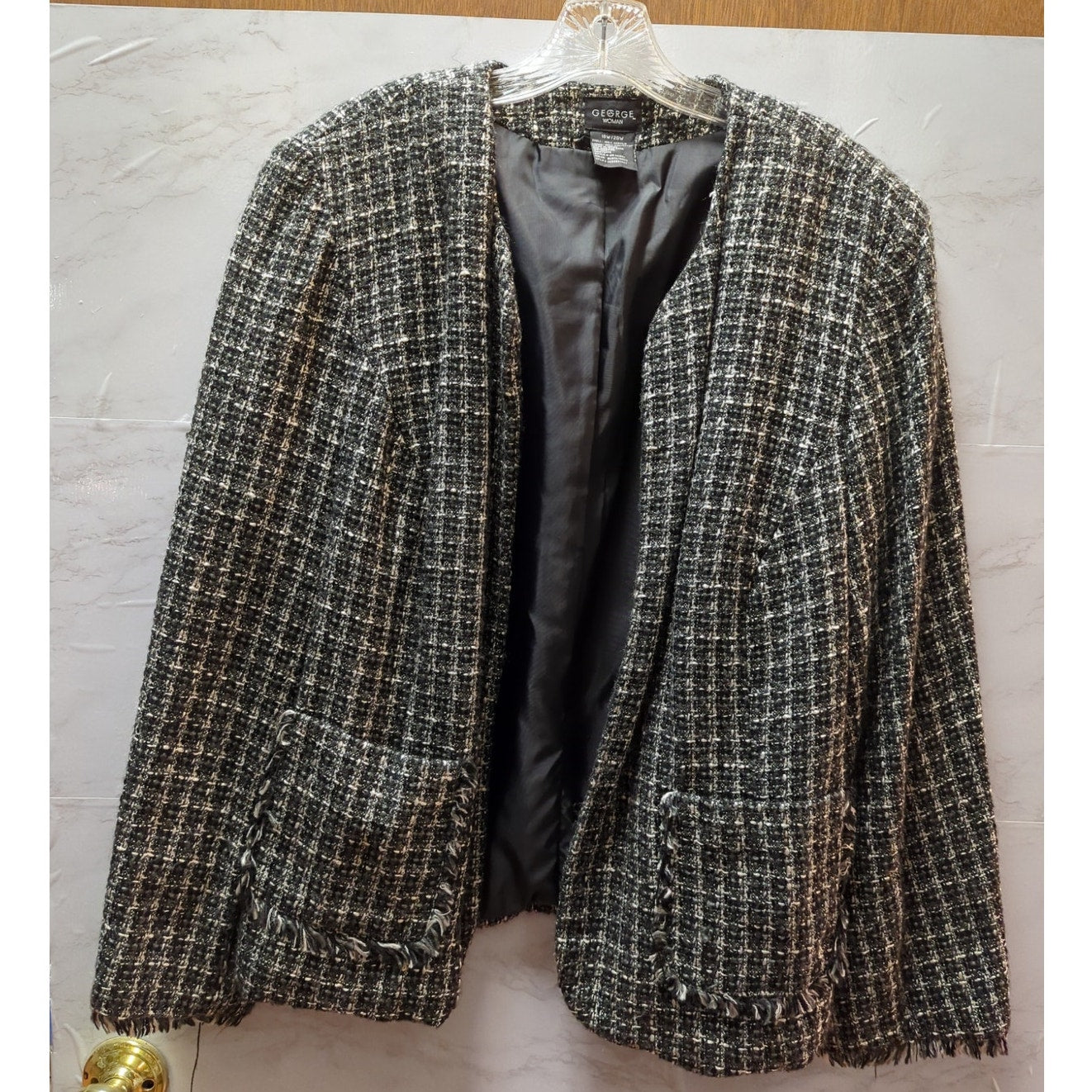 George Woman Black and White Tweed Blazer Size 18W/20W Plus Size Lined