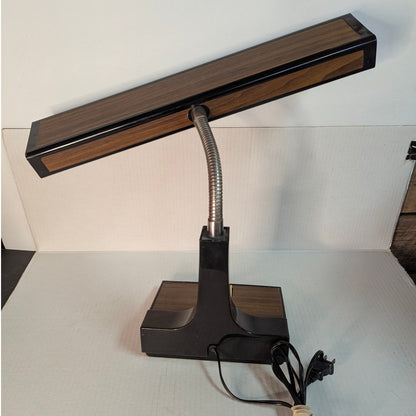 Vintage MCM Faux Wood Grain Fluorescent Desk Lamp Gooseneck Industrial Office