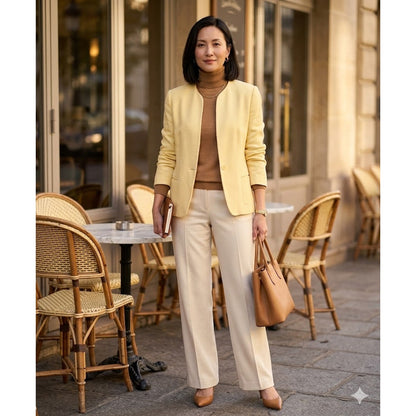 Talbots Yellow Rayon Collarless Blazer Jacket Size 4 Preppy Mod Retro