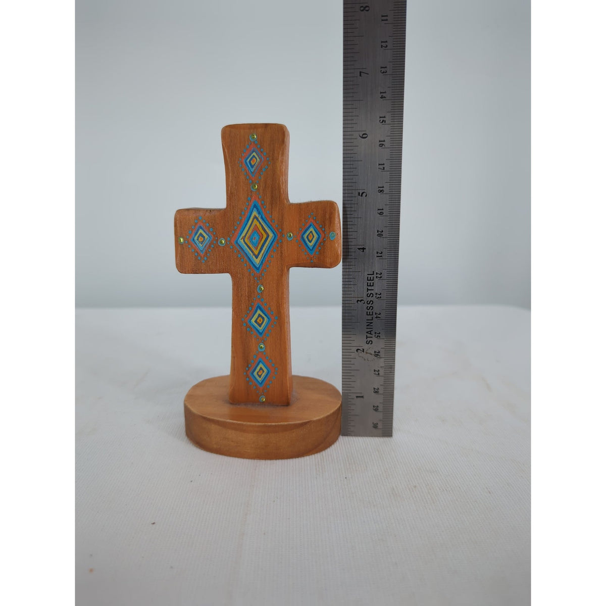 Natural Life Bohemia Hand Painted Standing Wooden Cross Folk Art Southwest Style