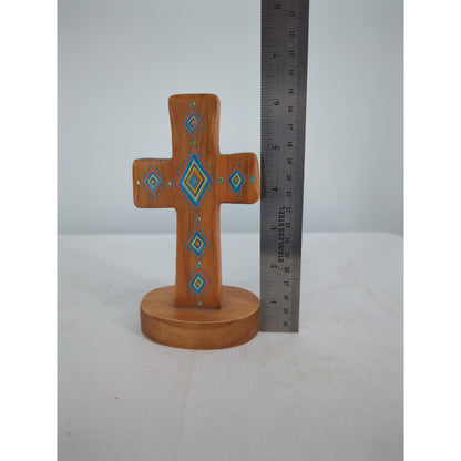 Natural Life Bohemia Hand Painted Standing Wooden Cross Folk Art Southwest Style