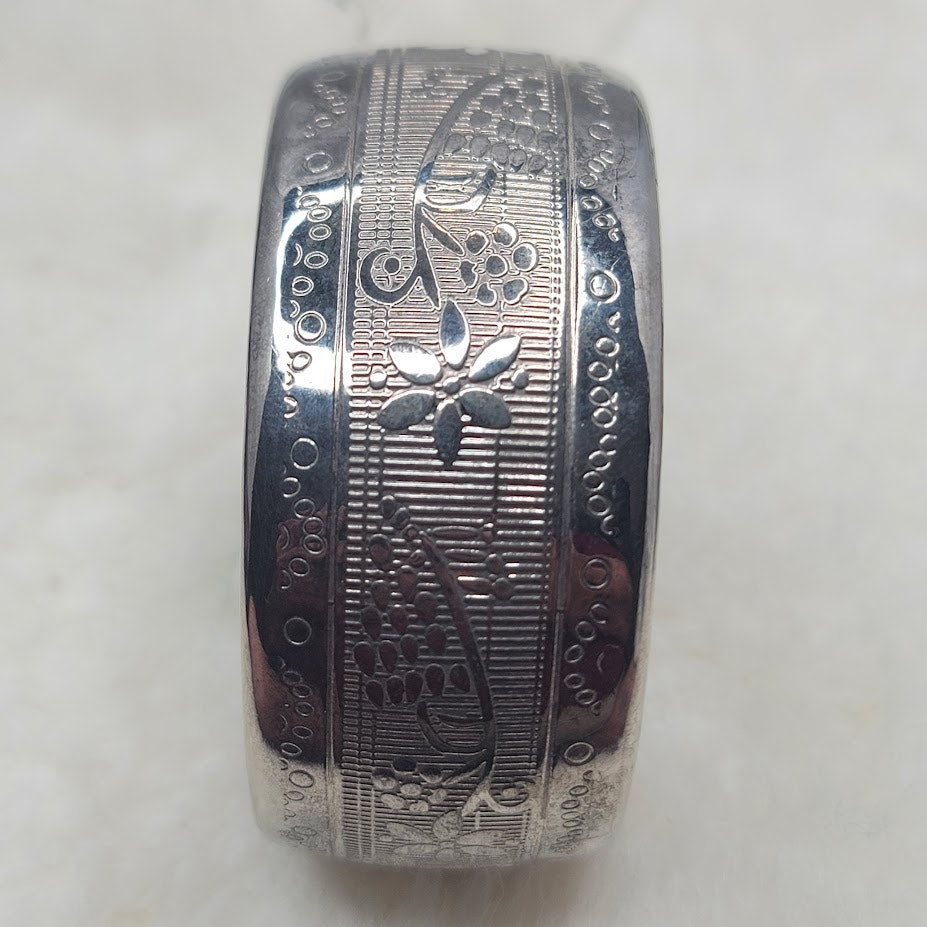 Vintage Etched Silver Tone Bangle Bracelet Floral Pattern Boho Festival