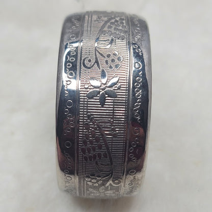 Vintage Etched Silver Tone Bangle Bracelet Floral Pattern Boho Festival
