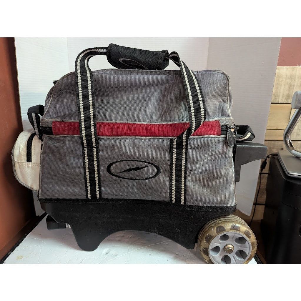 Storm Rolling Thunder 2 Ball Roller Bowling Bag Grey Red Heavy Duty Wheels