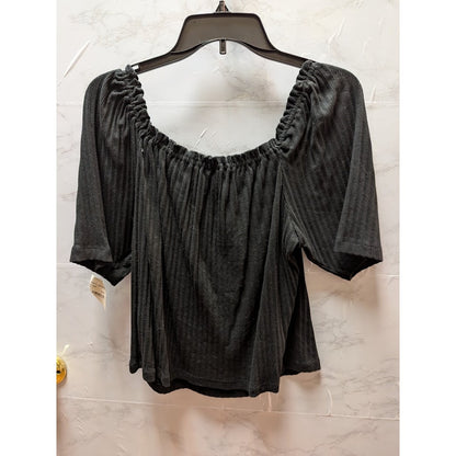 Madewell Black Smocked Square Neck Short Sleeve Blouse Size Medium