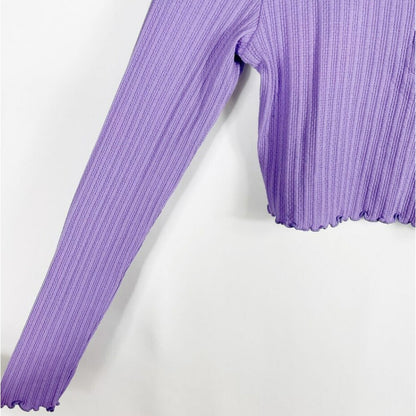 NWT BP Henley Lettuce-Edge Long Sleeve Crop Top Sz XL/Extra Large Purple Paisley