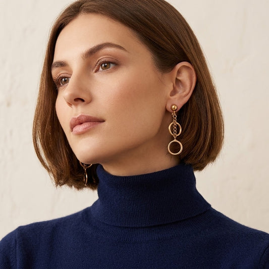 Vintage Gold Tone Screw Back Dangle Earrings Geometric Open Ring Drop