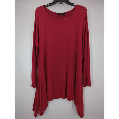 RDI Women's NWT Size 1X Red Hanky Hem Tunic Top Sharkbite Soft Knit