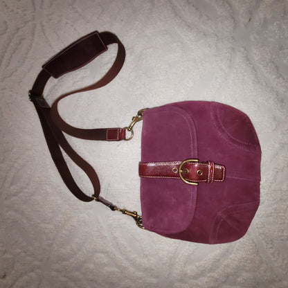 Coach Soho Magenta Suede Flap Shoulder Bag Vintage Y2K Boho Buckle Purse 10389