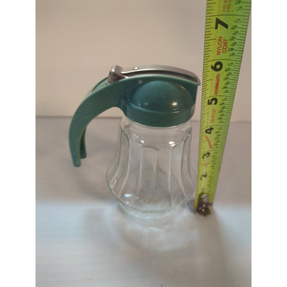 Vintage Federal Glass Sugar Syrup Dispenser Green Top Retro Mid-Century Kitchen