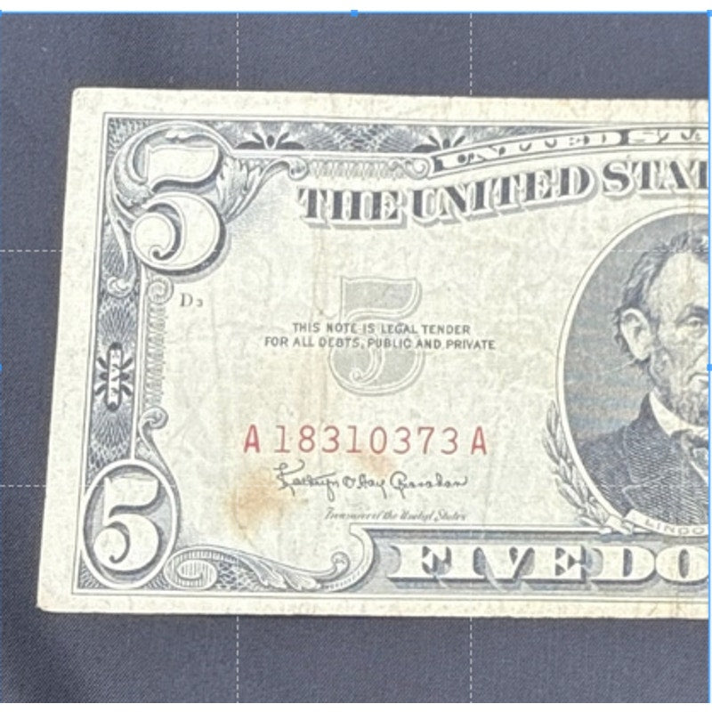 Paper Currency Bank Note USA Paper Money $5 Series 1963 Last of the RED SEALS