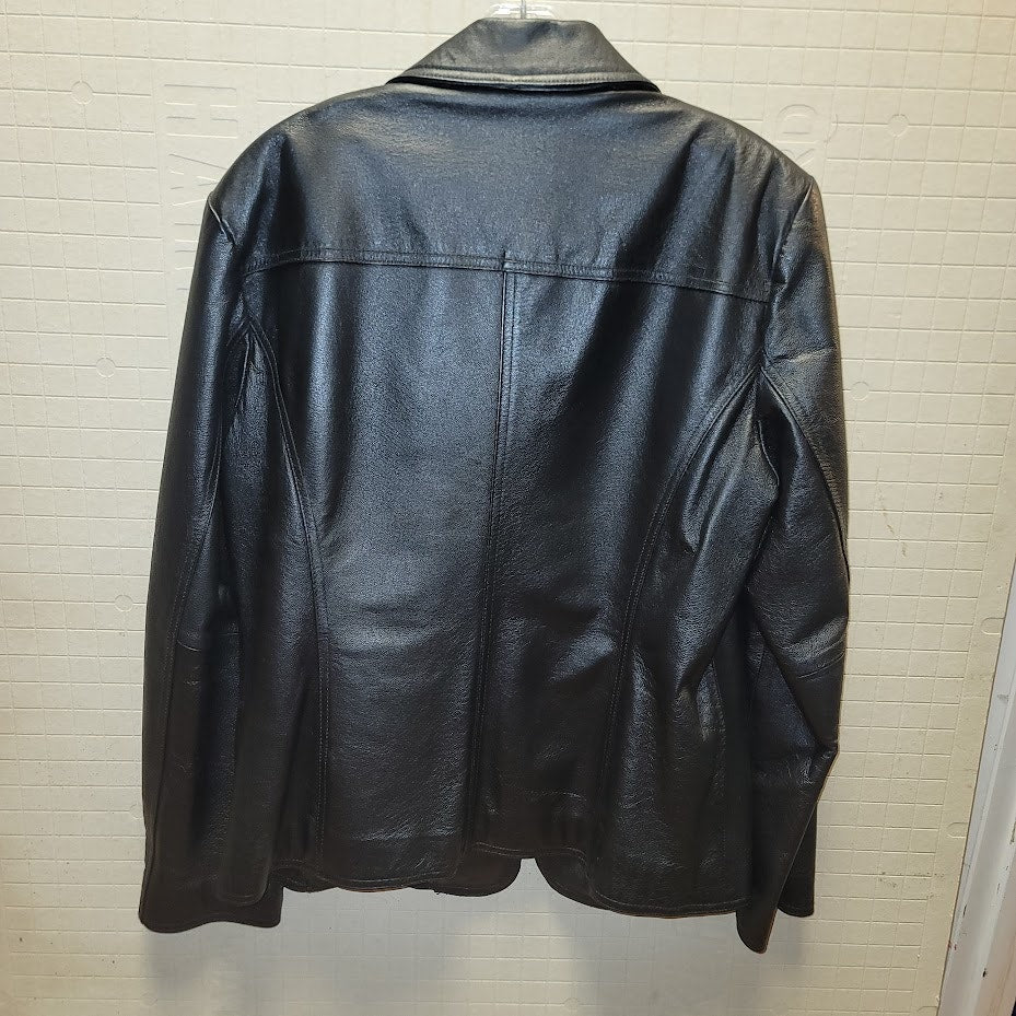 EAST 5TH Vintage Black Leather Jacket Coat Size Large Lined Pockets 3 Button
