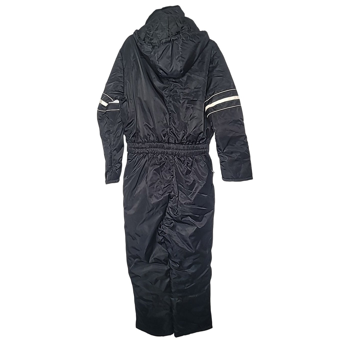 Sears Work Leisure Vintage Zip Up Black White Strips Coveralls Large HOODED