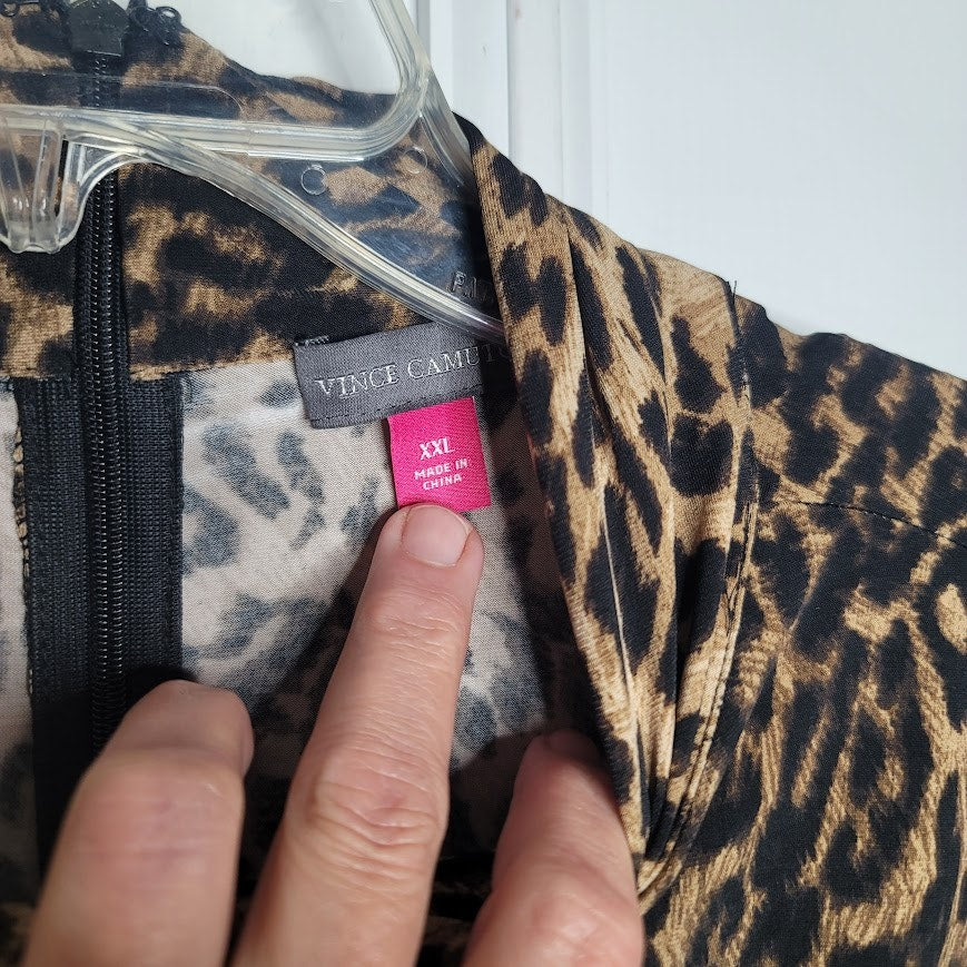 Vince Camuto Leopard Print Long Sleeve Blouse Top Size XXL NEW Stretchy