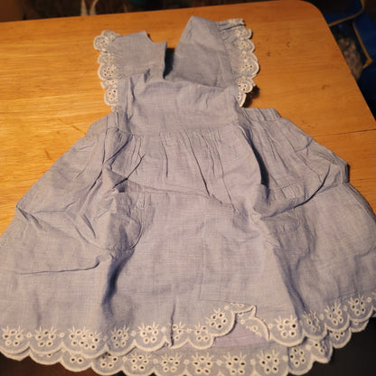 NEW $49 blue Boden mid chambray dress eyelet 3-6 months girl Sleeveless