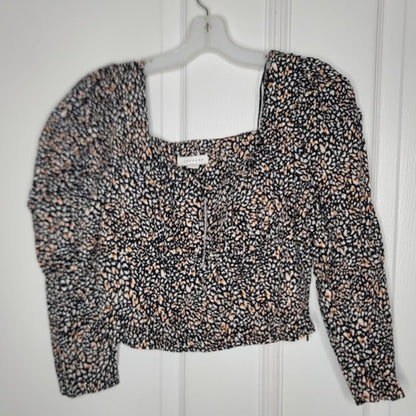 TOPSHOP new blouse Size 8 Medium crop top abstract side zip pouf 3/4 sleeve