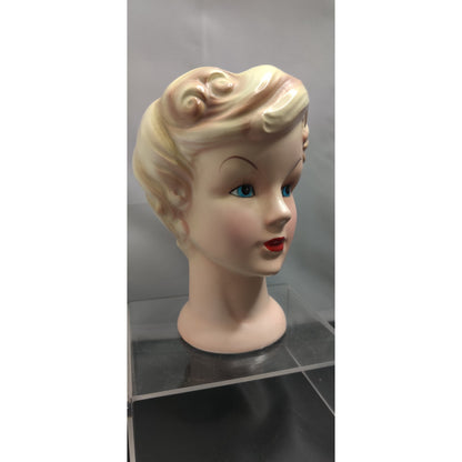 Vintage 1950s Blonde Glamour Lady Head Vase Planter Collectible Kitsch MCM