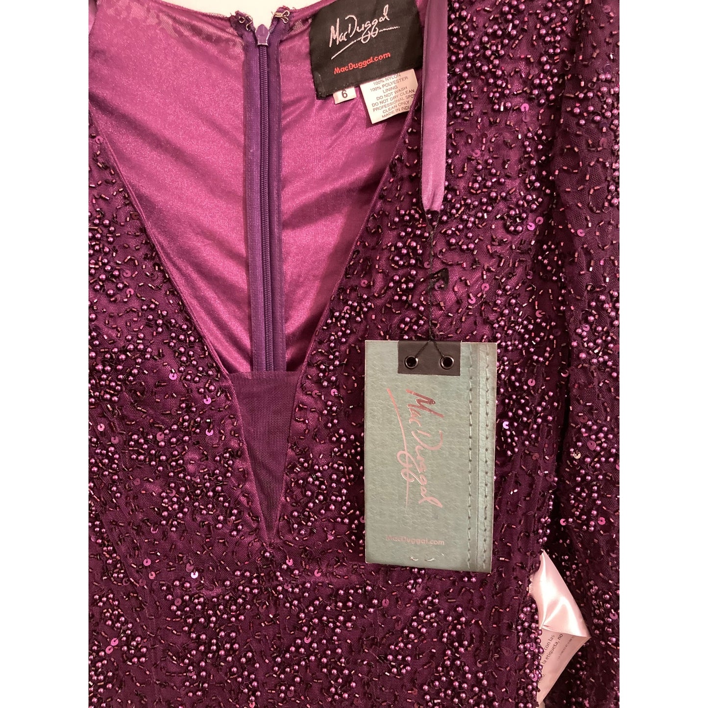 Mac Duggal Beaded Sequined Plunge Neck Evening Gown Style 5177D Sz 6 in Plum New