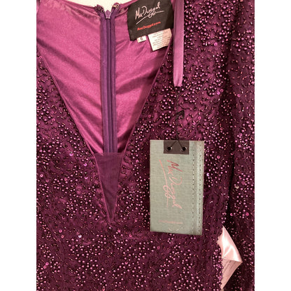 Mac Duggal Beaded Sequined Plunge Neck Evening Gown Style 5177D Sz 6 in Plum New