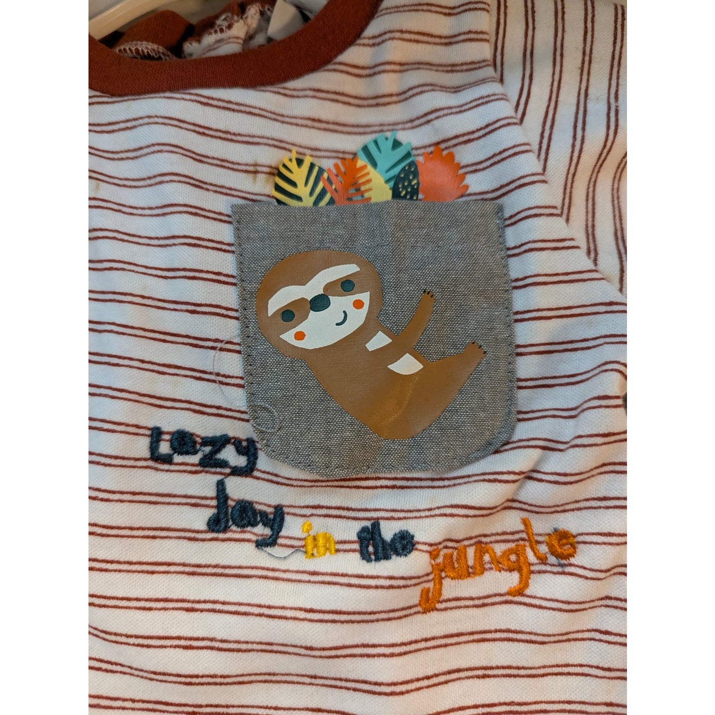 NWT Quiltex Baby Boys Sloth Stripe T-Shirt & Shorts Set 12 Months