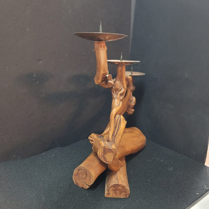 Artisan Wood driftwood triple Candle holder freeform brutalist GNARLY branch