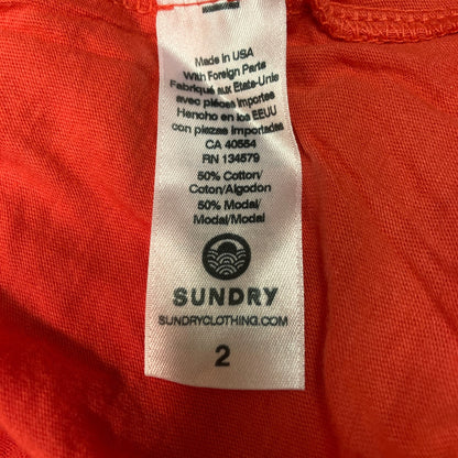 Sundry Womens Ruffle Shoulder Top Size 2/Medium Cherry Red NEW Long Sleeve Scoop