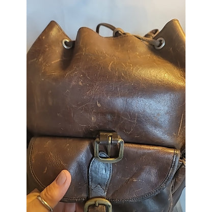 Vtg Leather Backpack Rucksack Luggage Bag Brown Large Travel Luggage Well Worn
