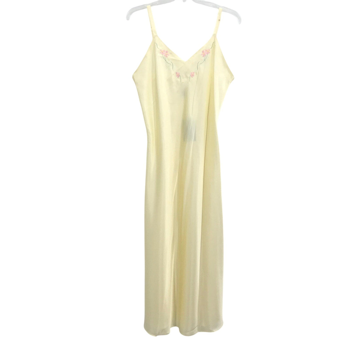 Mystique Intimates Floral Night Gown Sheer Slip Dress Sleeveless Yellow Large