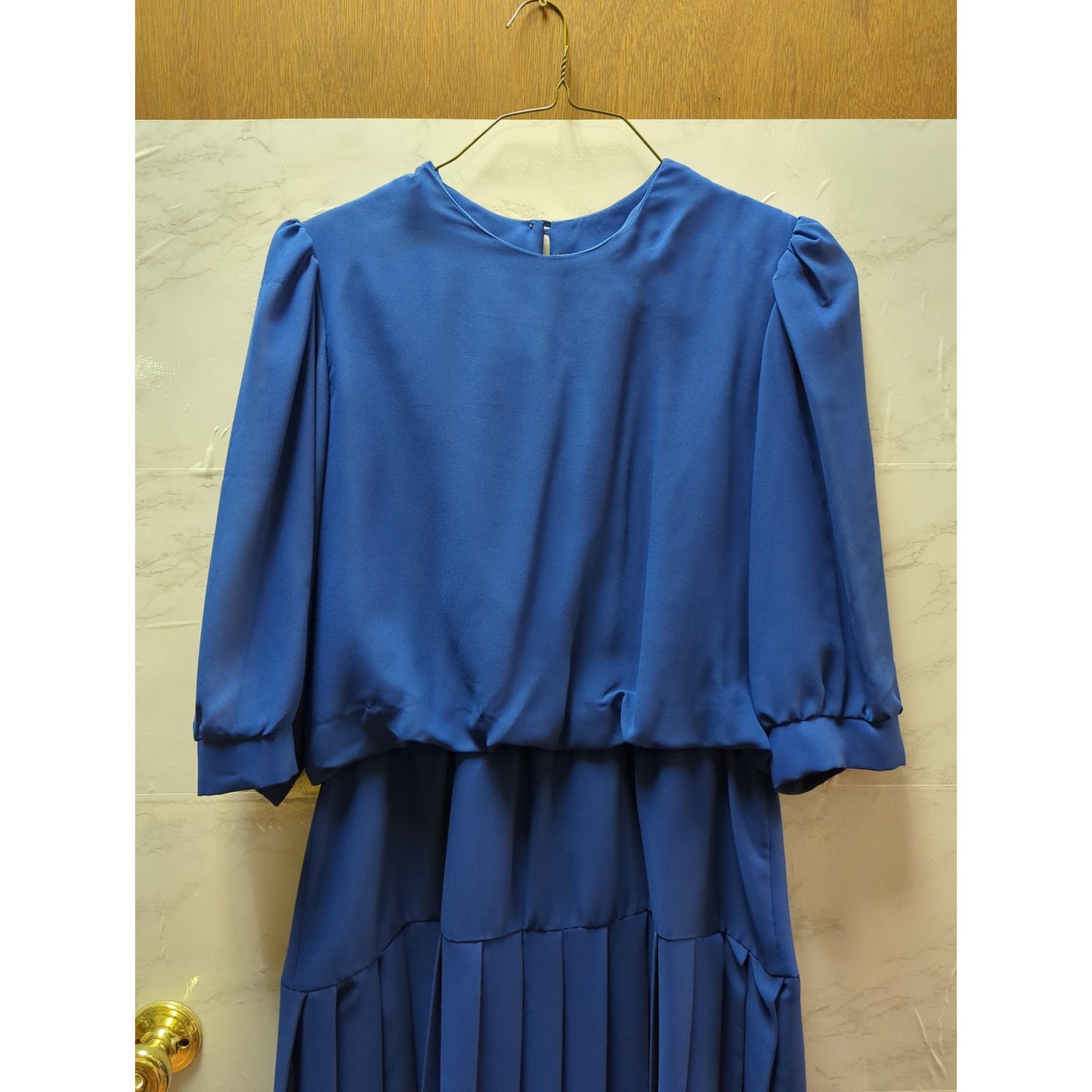 Vintage Simon Sez Royal Blue Pleated Blouse & Skirt Dress Set 15/16 Y2K 80s 90s