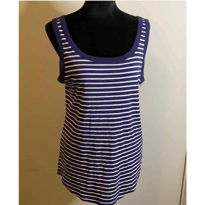 Caslon Cotton Tank In Navy- White Nina Stripe Large summer casual Cruise wear